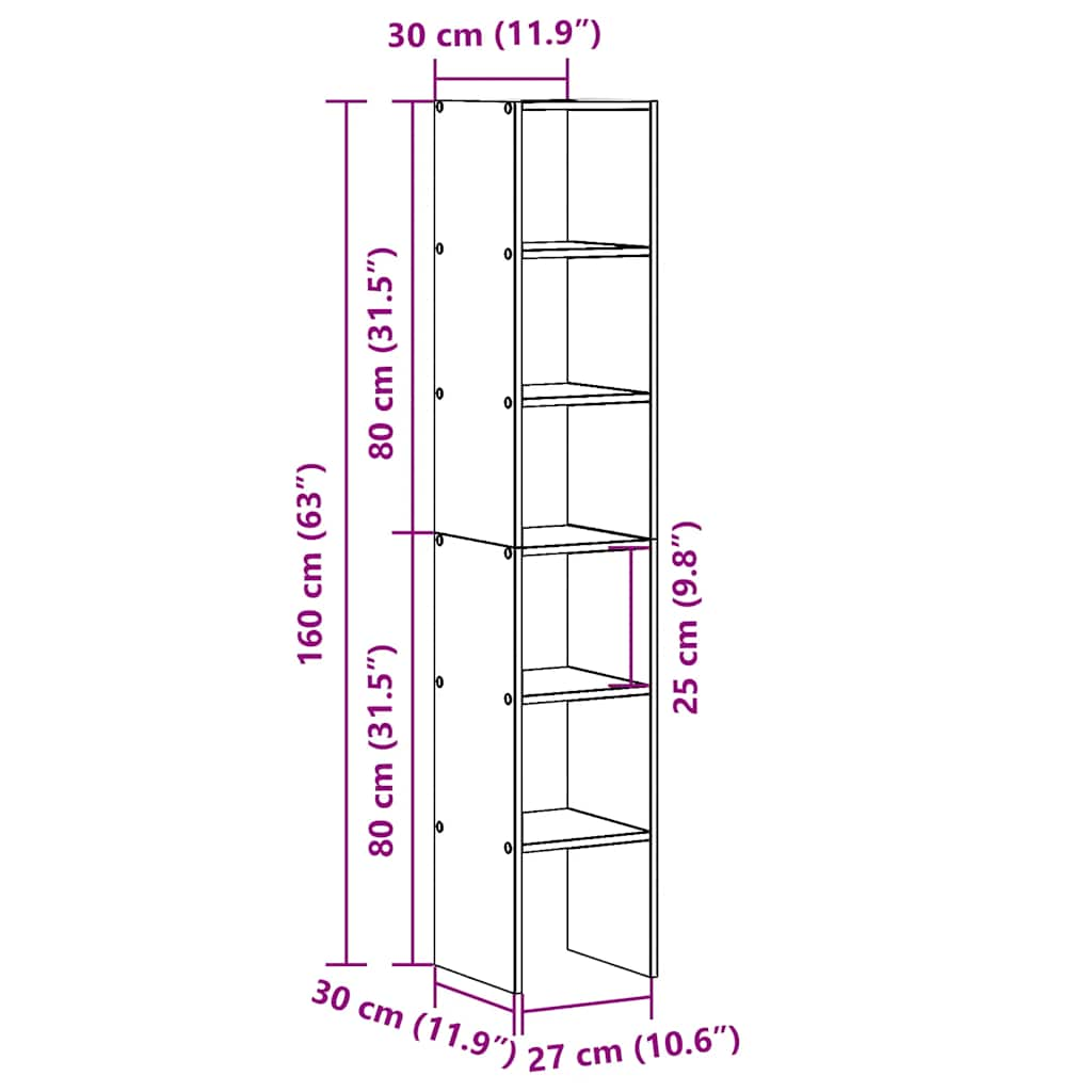 Bookshelves 2 pcs. Stackable Sonoma Oak 30x30x80 cm