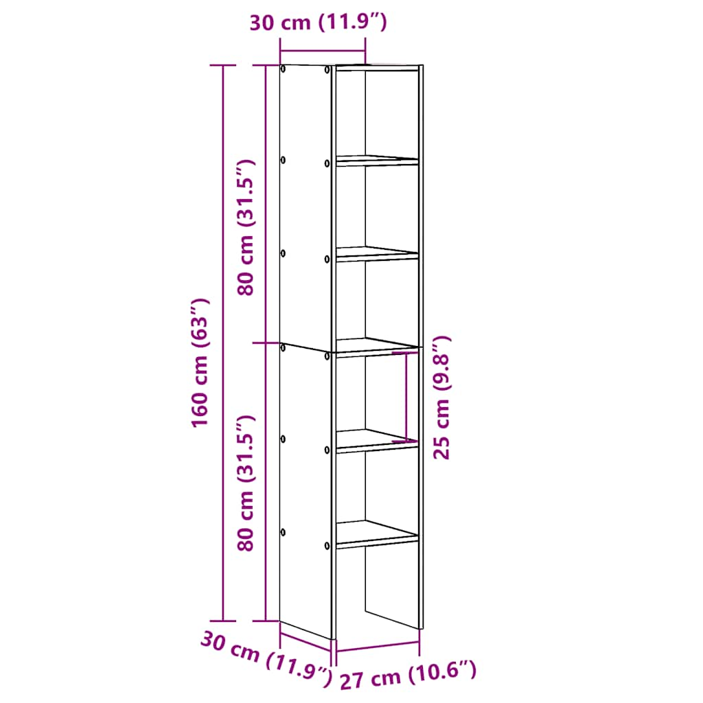 Bookshelves 2pcs. Stackable Concrete Grey 30x30x80cm Wood Material