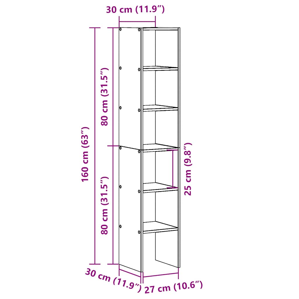 Bookshelves 2 pcs. Stackable Smoked Oak 30x30x80 cm