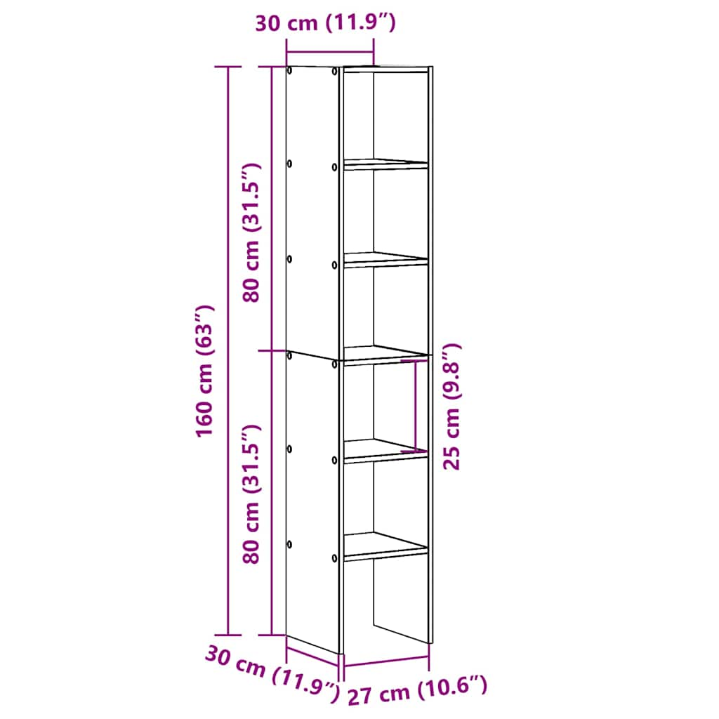 Bookshelves 2 pcs. Stackable Old Wood Look 30x30x80 cm