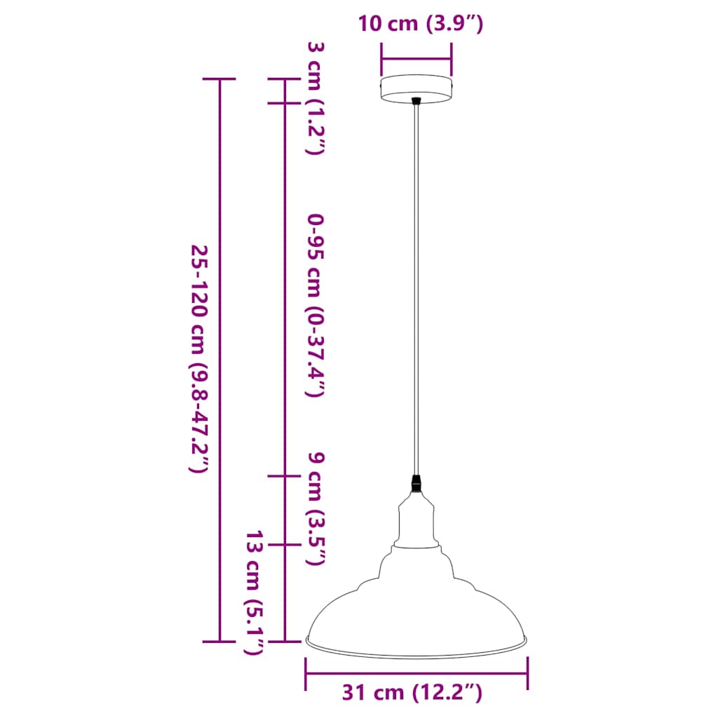 Pendelleuchte Höhenverstellbar E27 Schwarz Glänzend Ø 31 cm