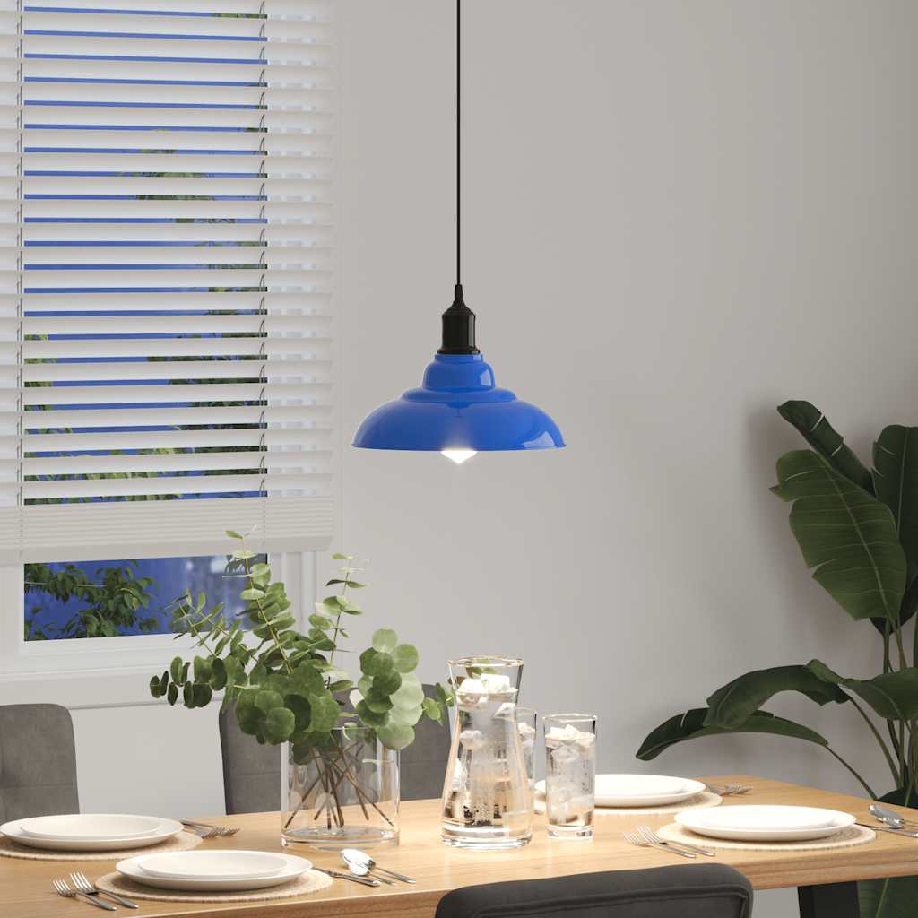 Pendant Lamp Height Adjustable E27 Dark Blue Glossy Ø 31 cm