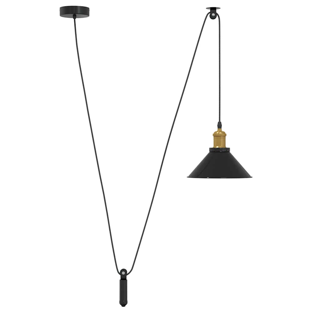 Pendant Lamp Height Adjustable E27 Black Glossy Ø 22 cm