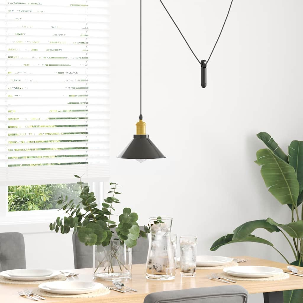 Pendant Lamp Height Adjustable E27 Black Glossy Ø 22 cm