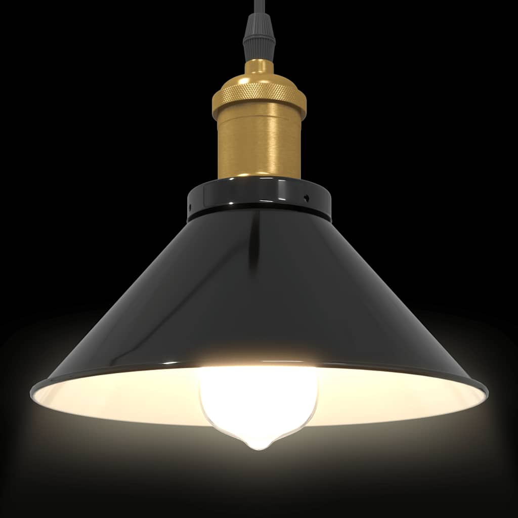 Pendant Lamp Height Adjustable E27 Black Glossy Ø 22 cm