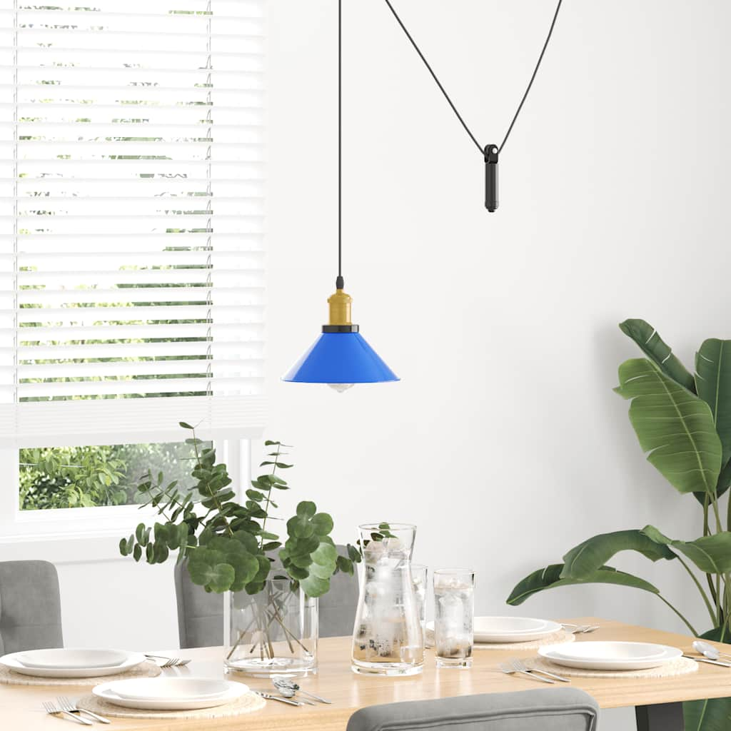 Pendant Lamp Height Adjustable E27 Dark Blue Glossy Ø 22 cm