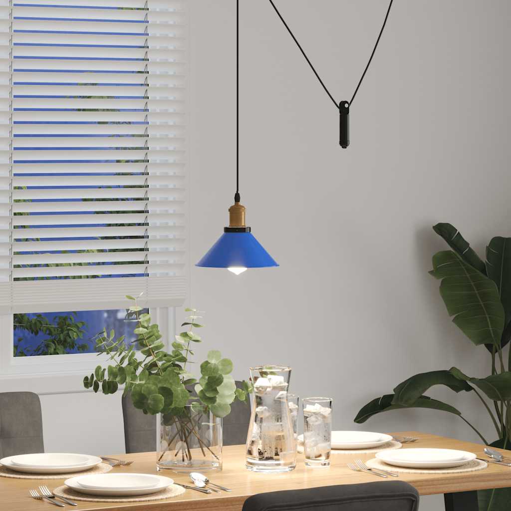 Pendant Lamp Height Adjustable E27 Dark Blue Glossy Ø 22 cm