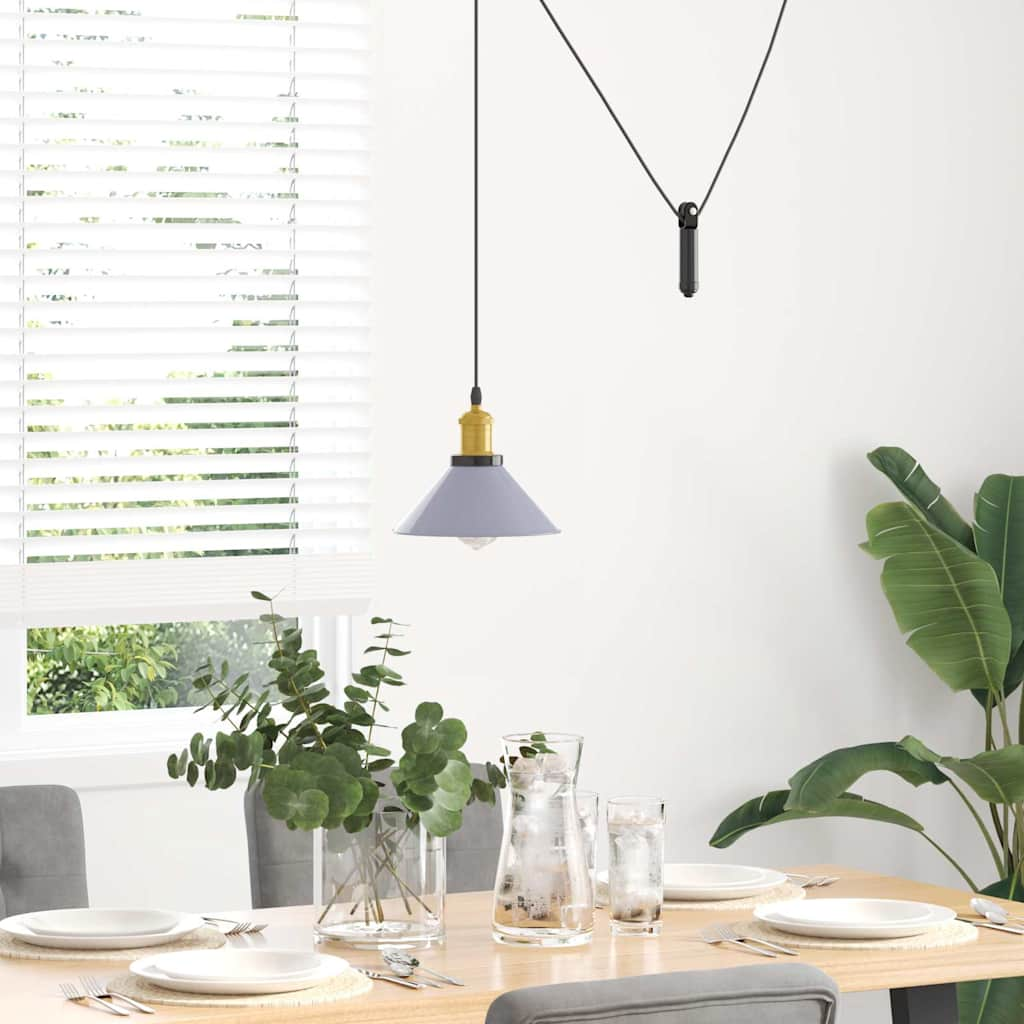 Pendant Lamp Height Adjustable E27 Grey Glossy Ø 22 cm Metal