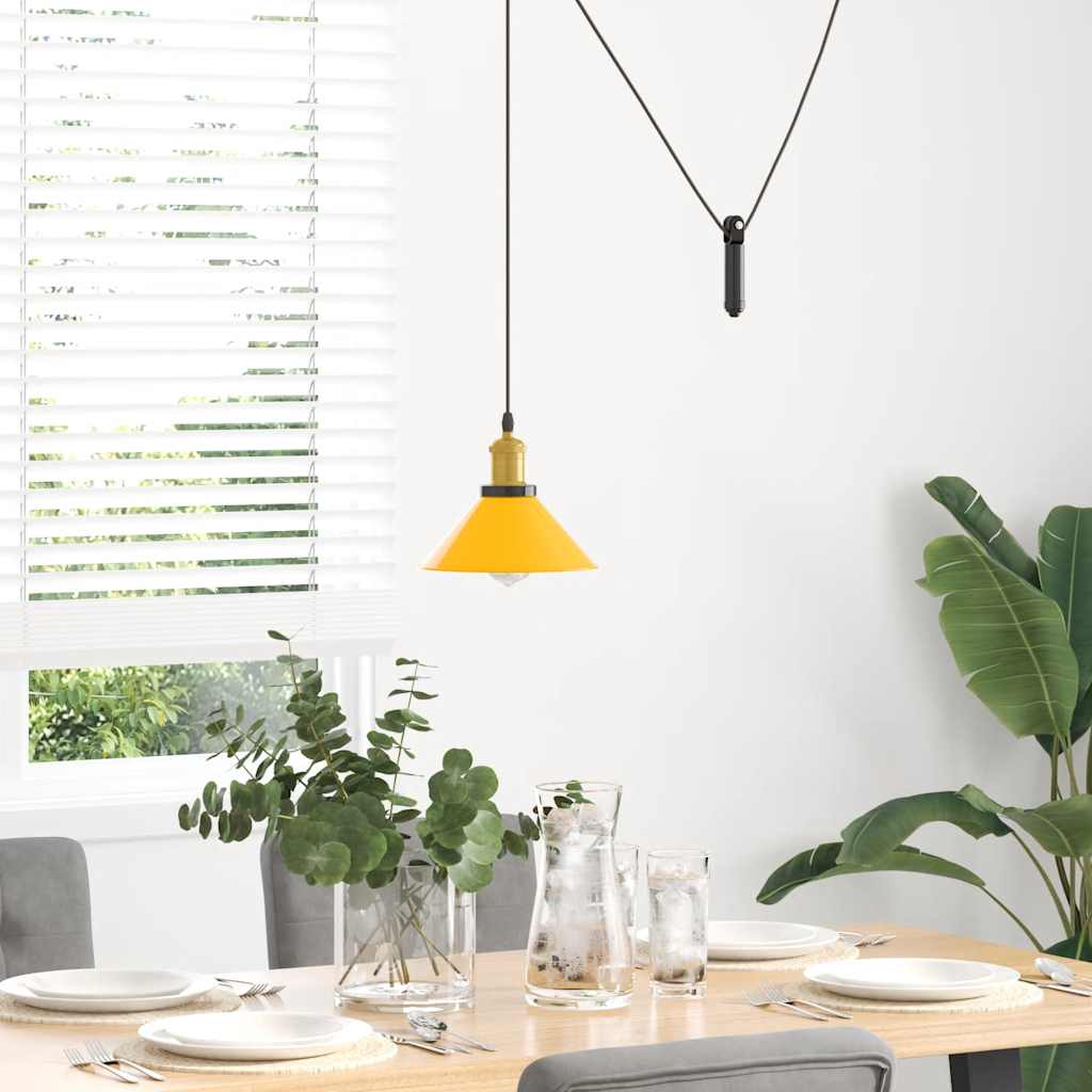 Pendant Lamp Height Adjustable E27 Yellow Glossy Ø 22 cm Metal