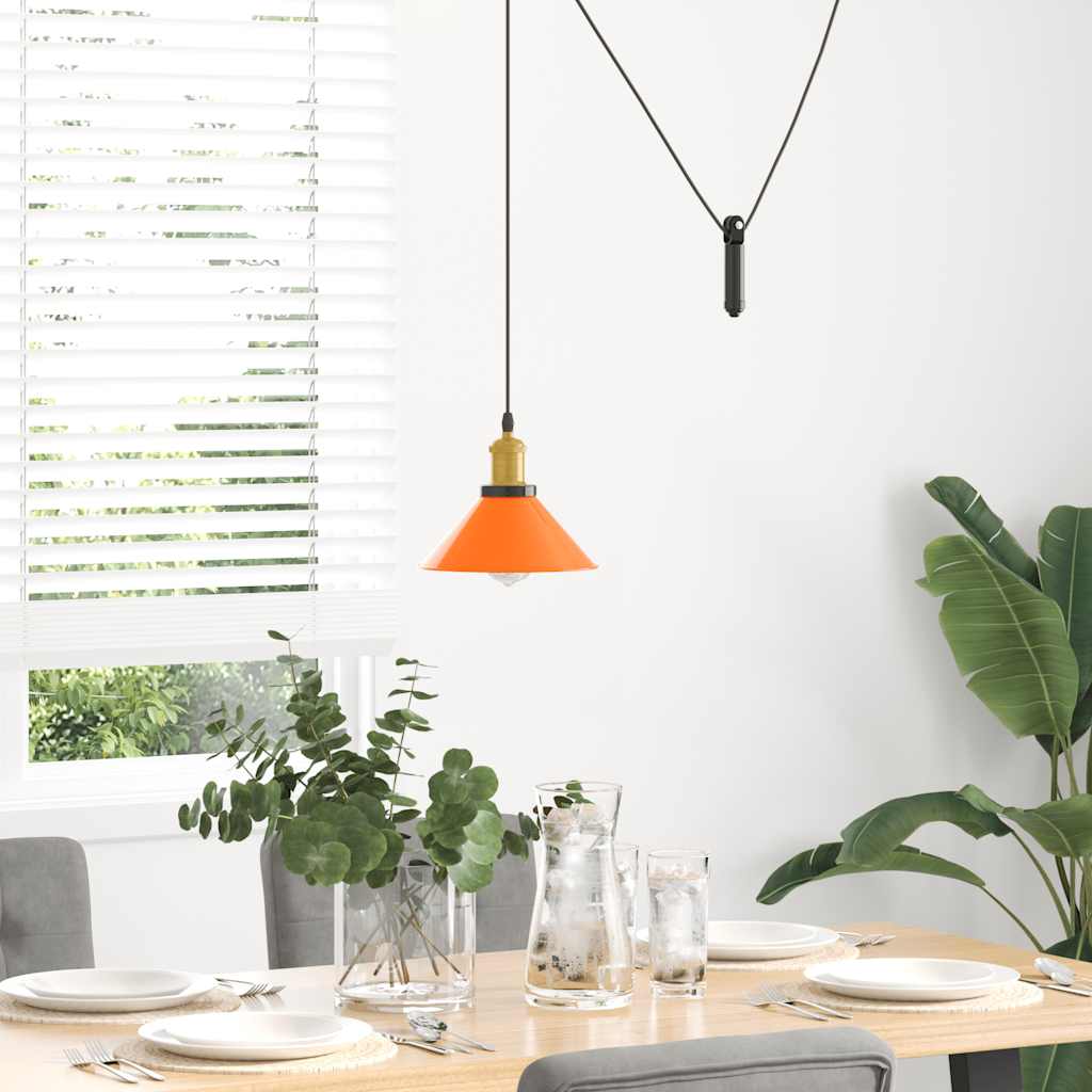 Pendant Lamp Height Adjustable E27 Orange Glossy Ø22cm Metal