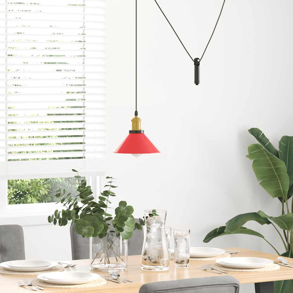 Pendant Lamp Height Adjustable E27 Red Glossy Ø 22 cm Metal