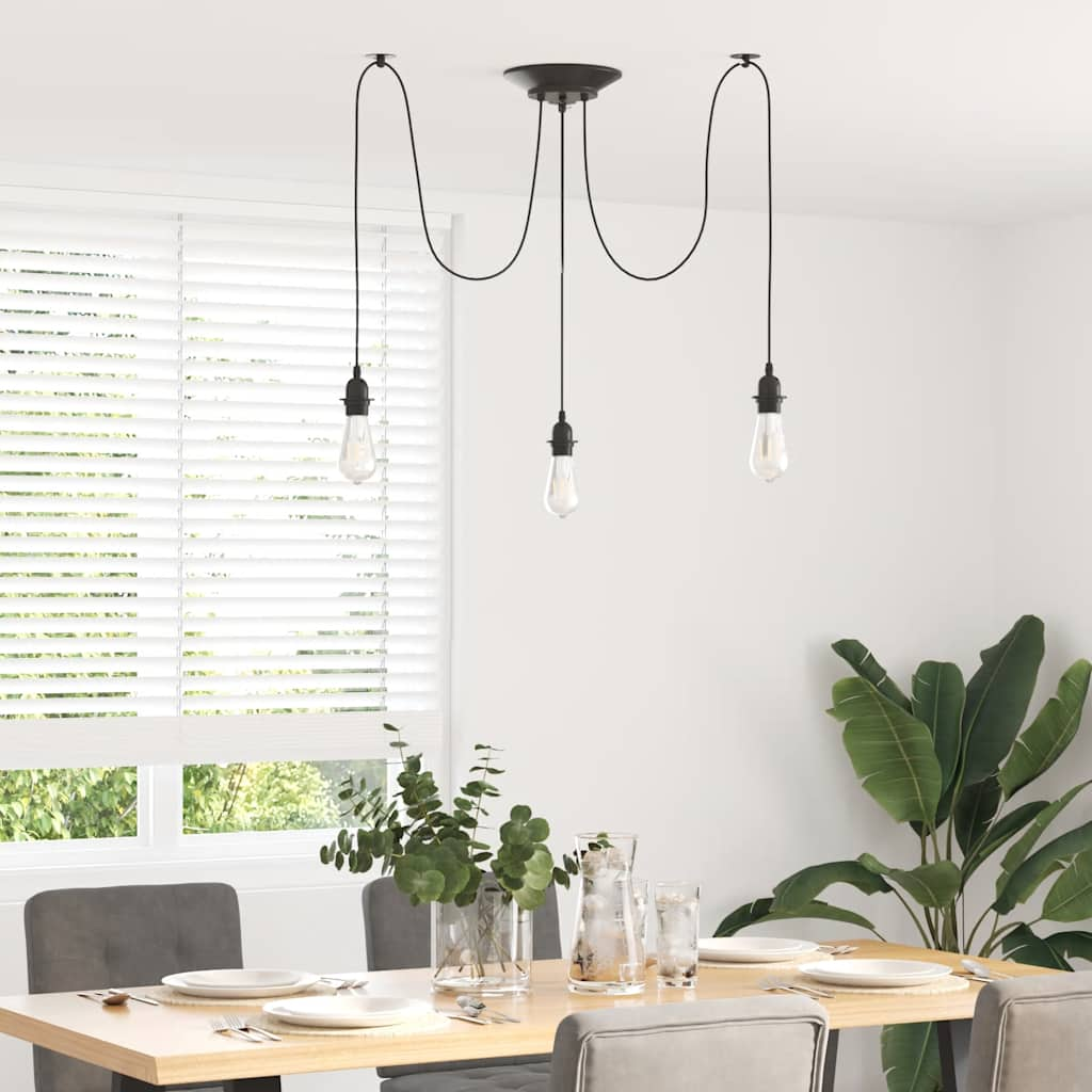 Pendant lamp with 3 sockets E27 black metal