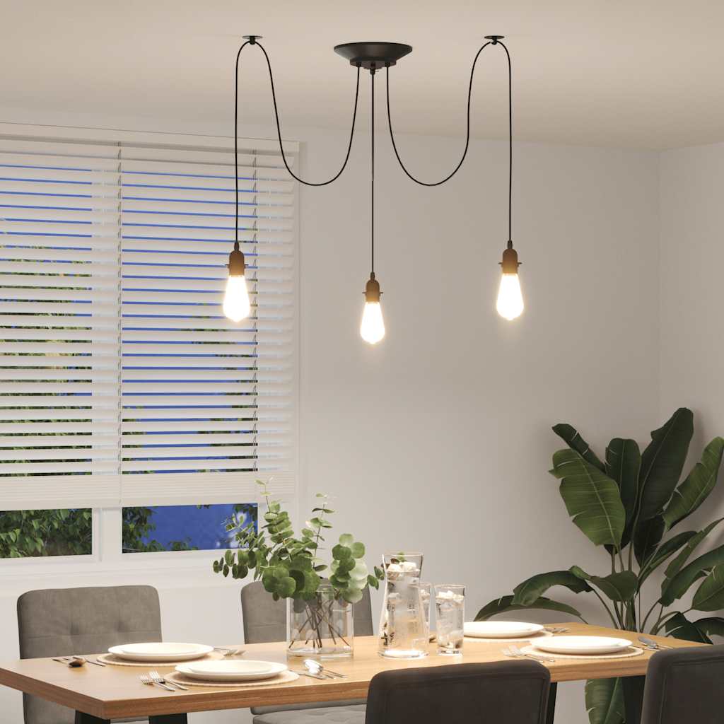 Pendant lamp with 3 sockets E27 black metal