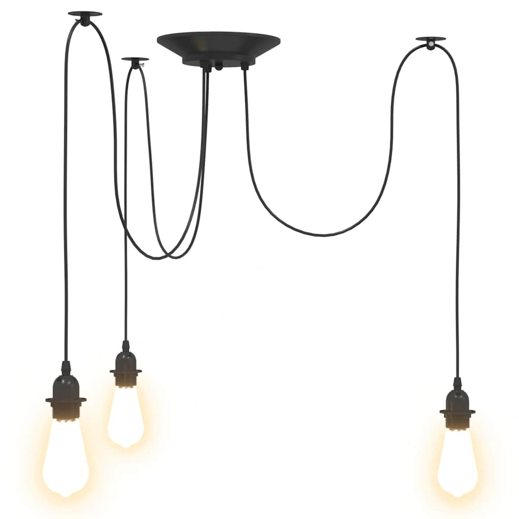 Pendant lamp with 3 sockets E27 black metal