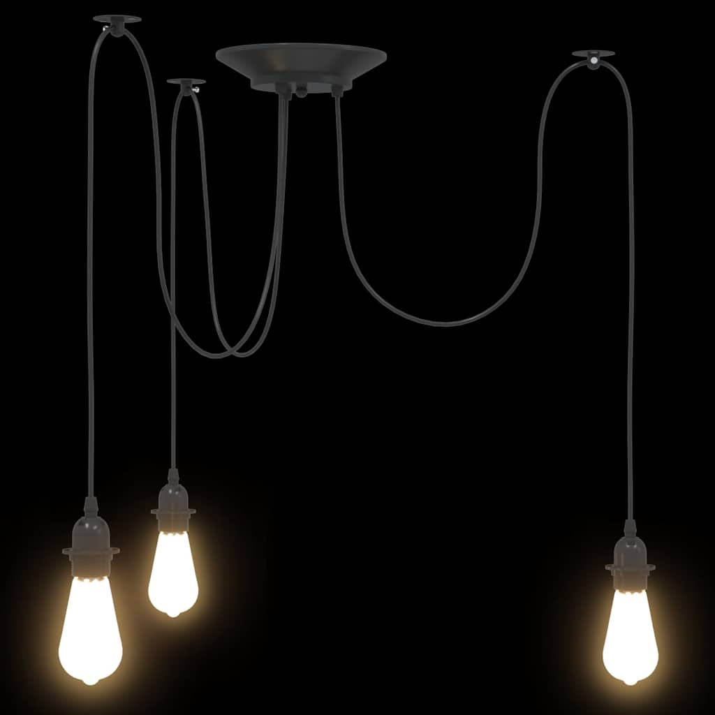 Pendant lamp with 3 sockets E27 black metal