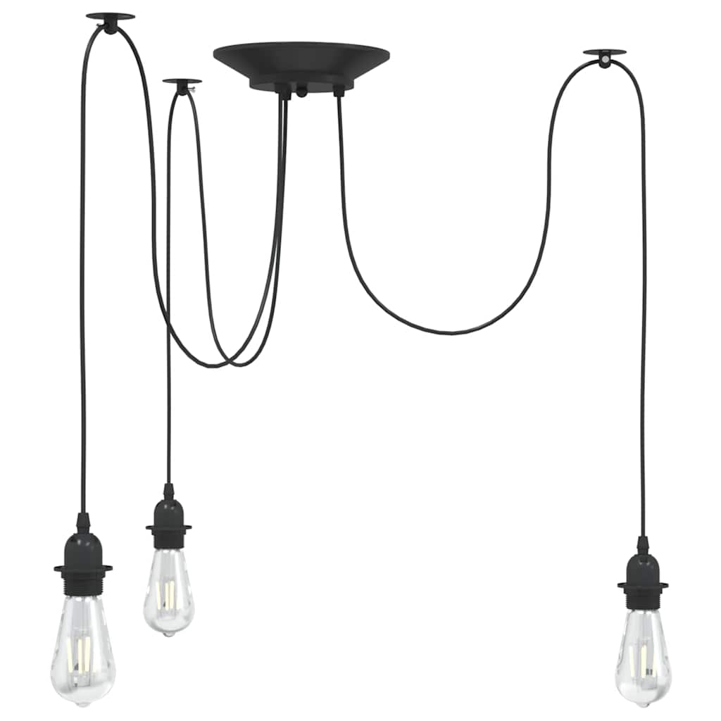 Pendant lamp with 3 sockets E27 black metal