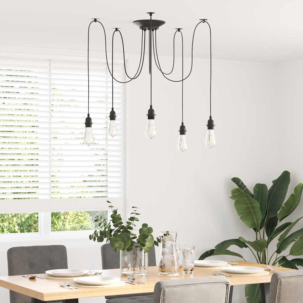 Pendant lamp with 5 sockets E27 black metal