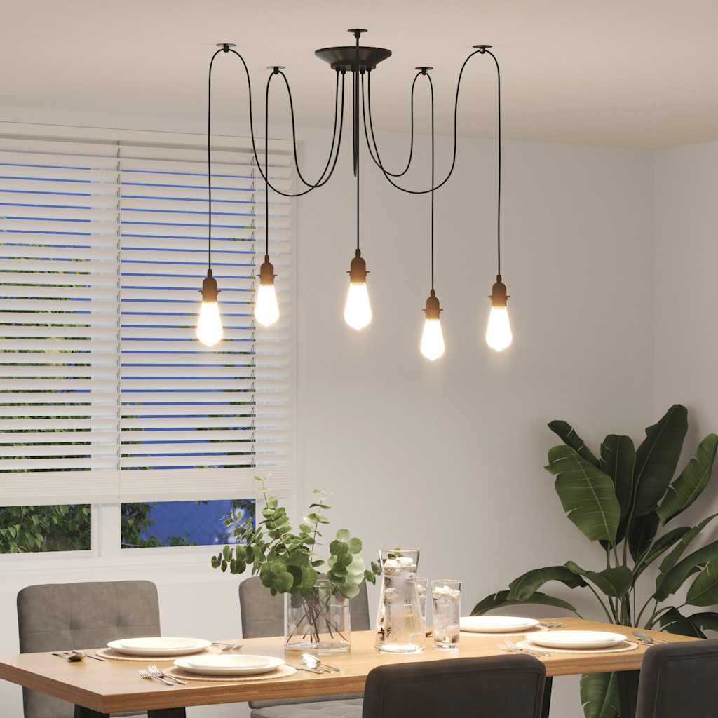 Pendant lamp with 5 sockets E27 black metal