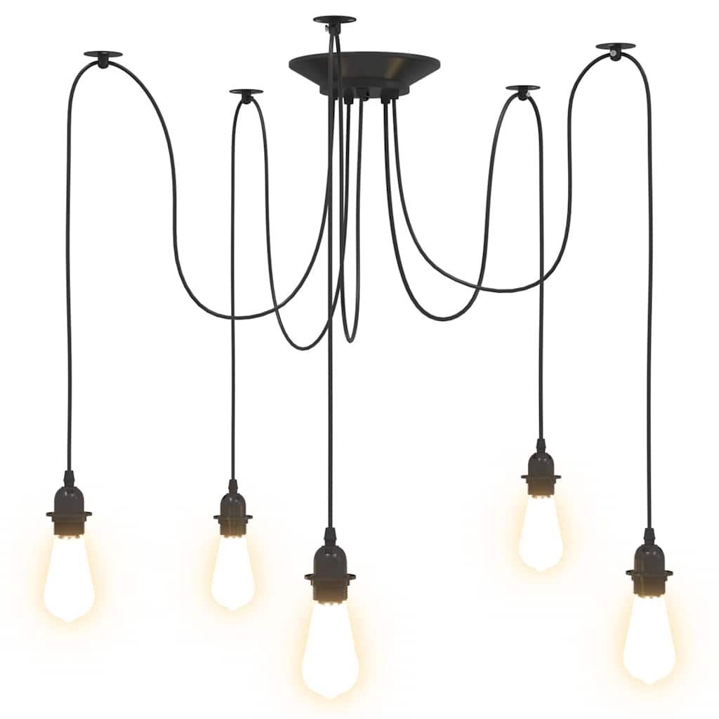 Pendant lamp with 5 sockets E27 black metal