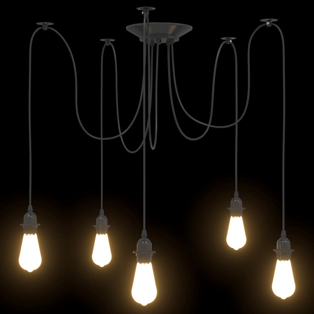 Pendant lamp with 5 sockets E27 black metal