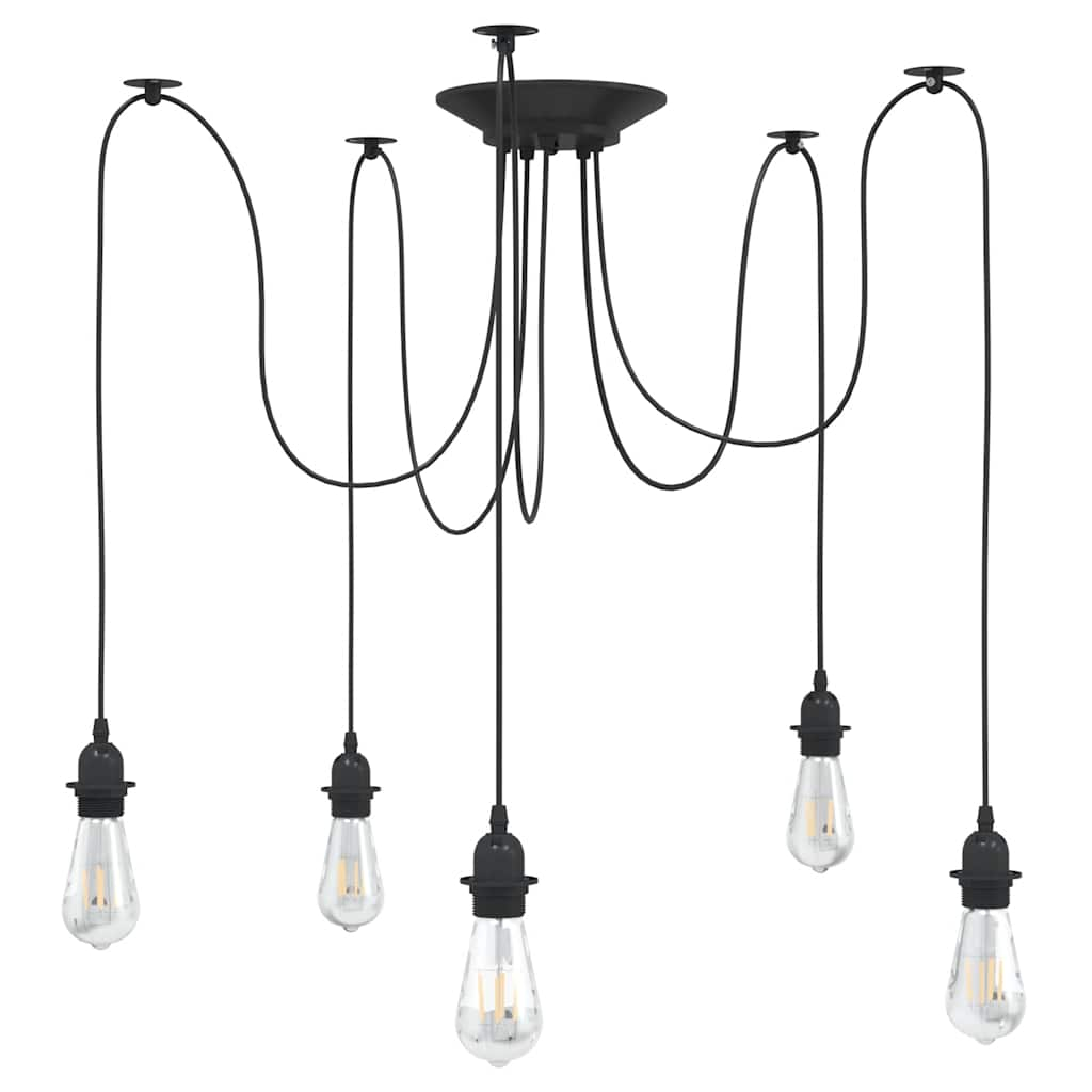 Pendant lamp with 5 sockets E27 black metal