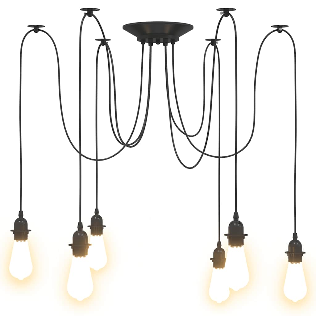 Pendant lamp with 6 sockets E27 black metal