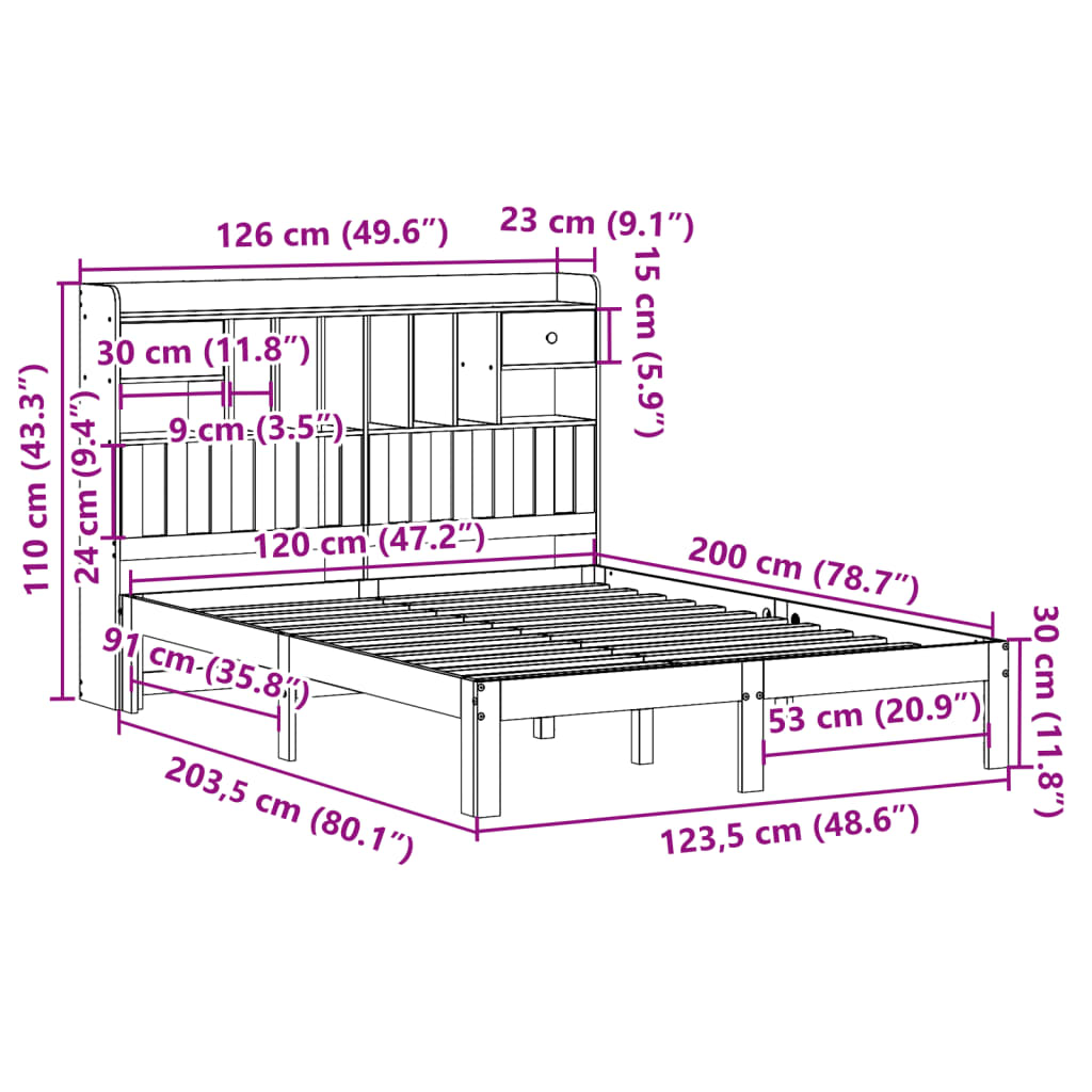 Massivholzbett mit Regal ohne Matratze Wachsbraun 120x200 cm