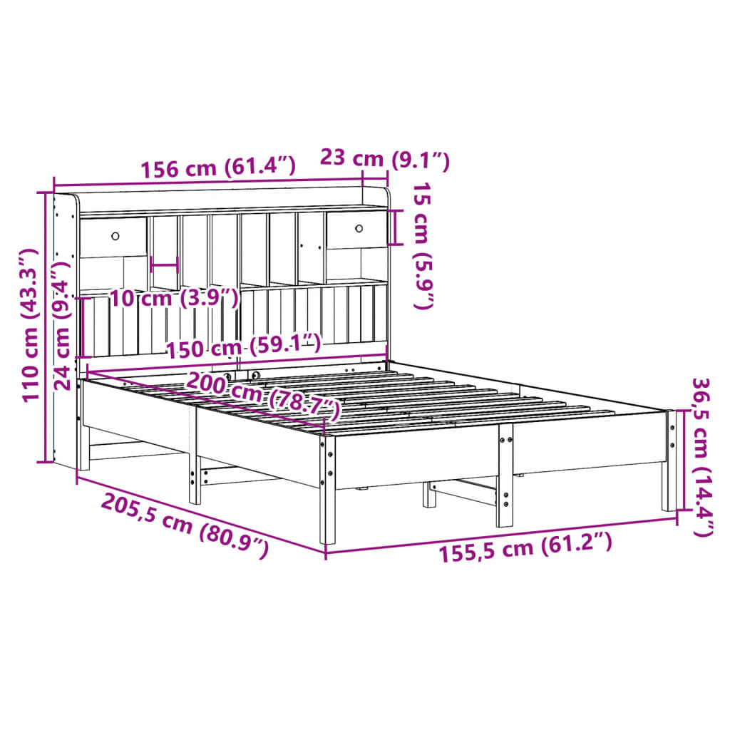 Massivholzbett mit Regal ohne Matratze 150x200 cm Kiefer