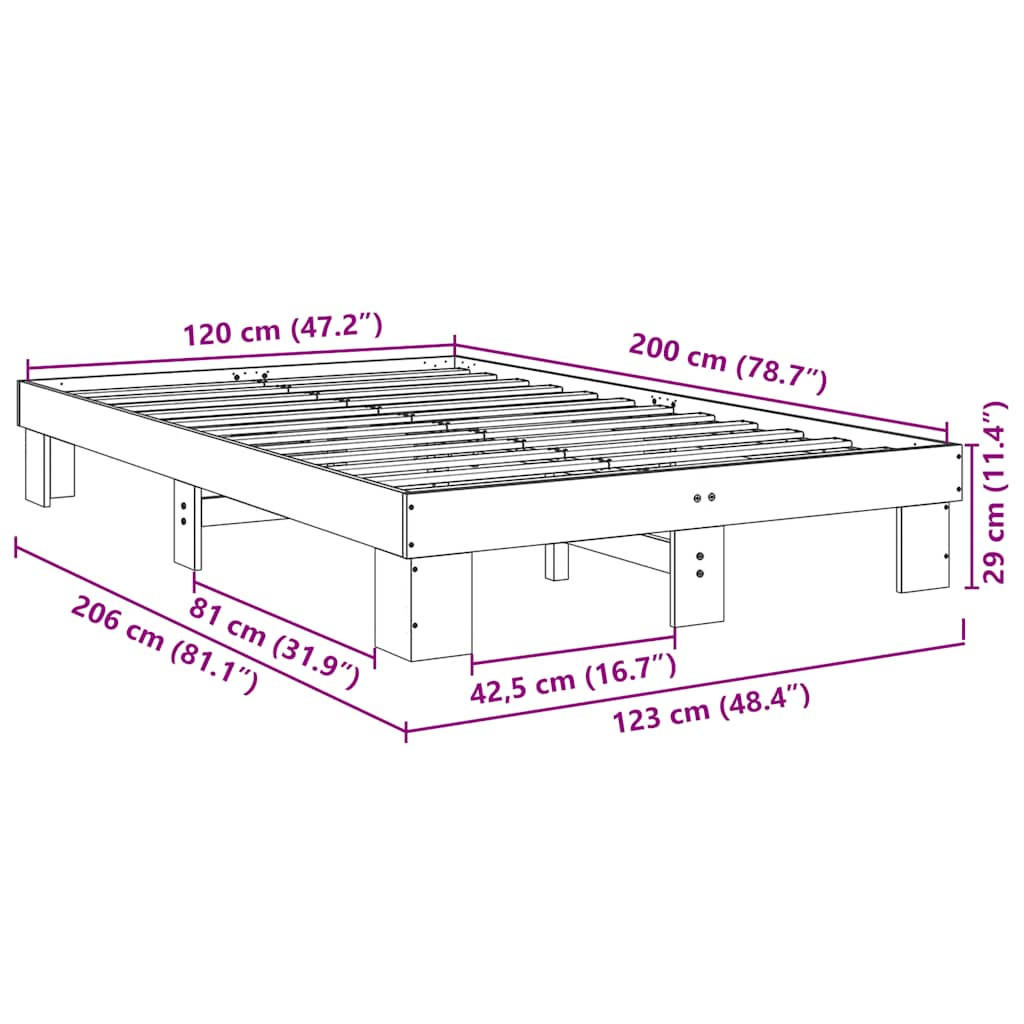 Solid wood bed without mattress 120x200 cm oak