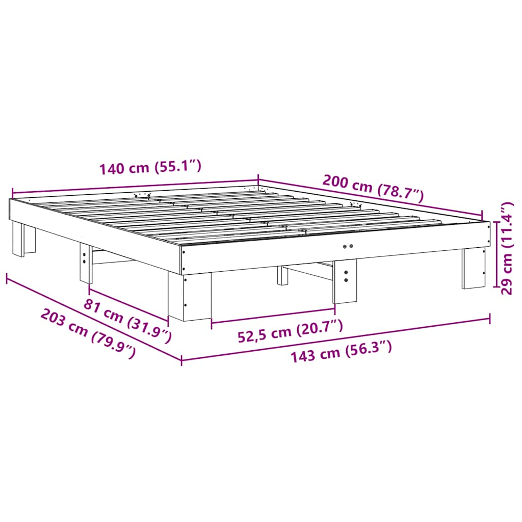 Solid wood bed without mattress 140x200 cm oak