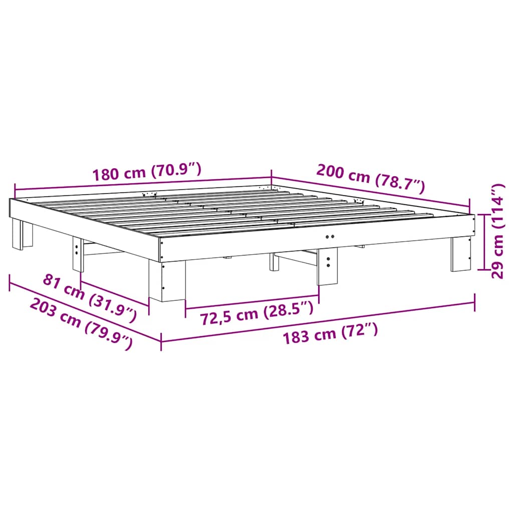 Massivholzbett ohne Matratze 180x200 cm Eichenholz