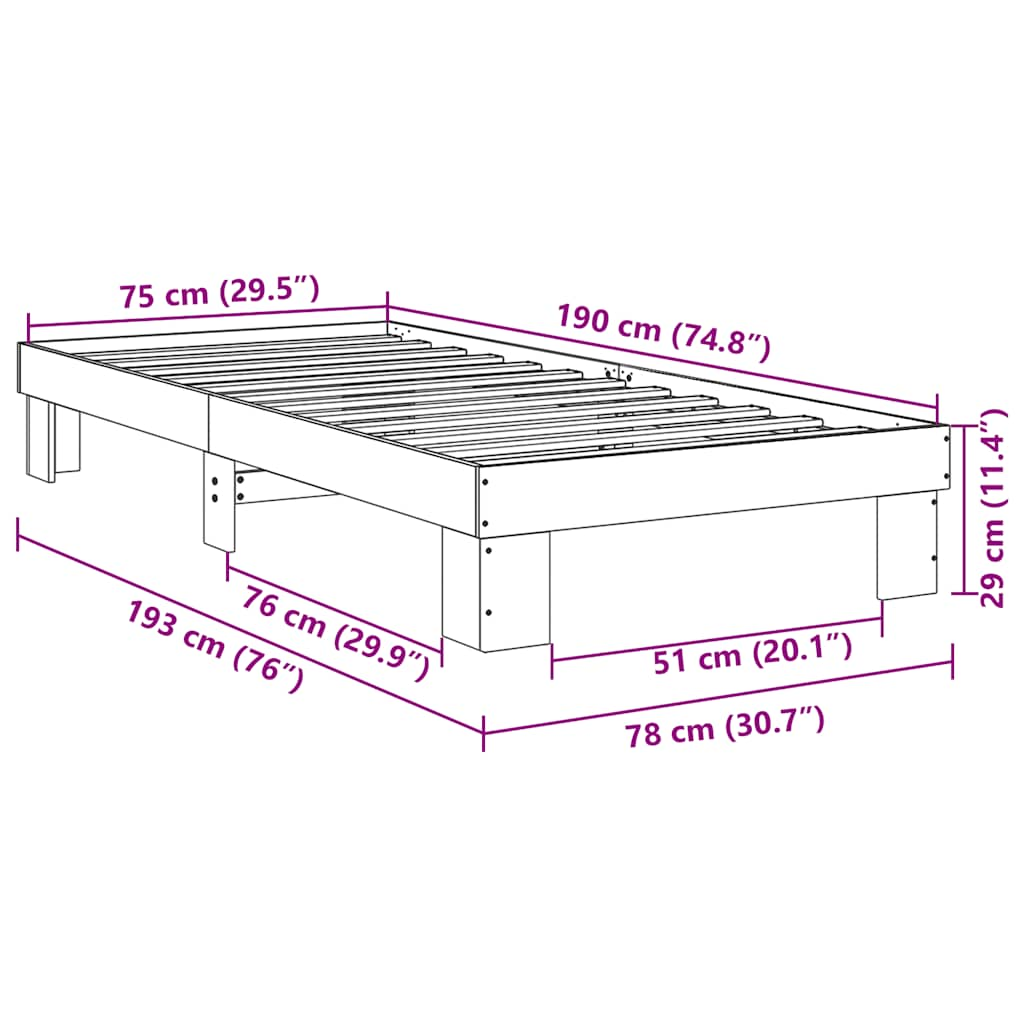 Solid wood bed without mattress 75x190 cm oak