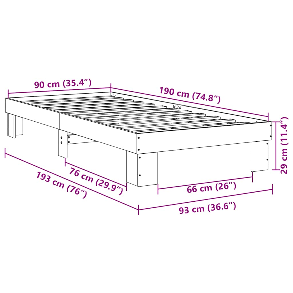 Massivholzbett ohne Matratze 90x190 cm Eichenholz