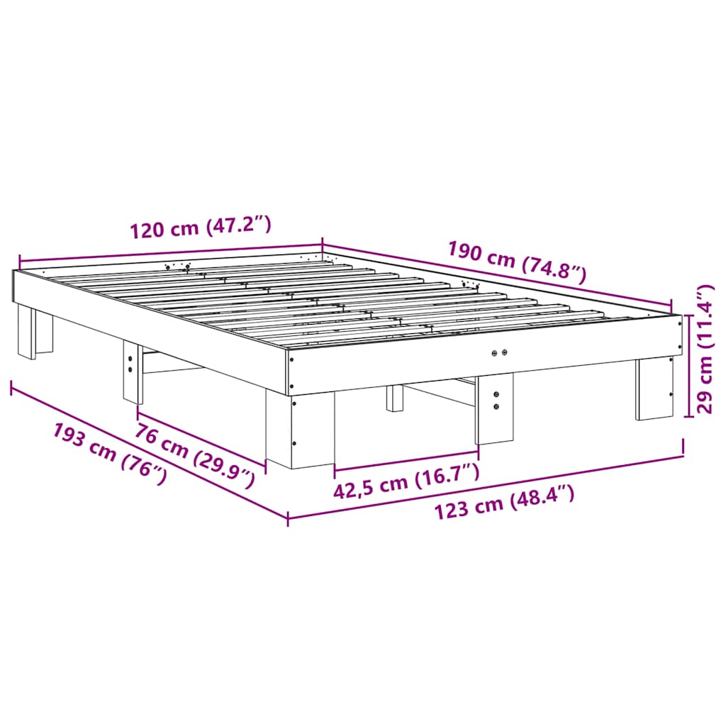 Massivholzbett ohne Matratze 120x190 cm Eichenholz