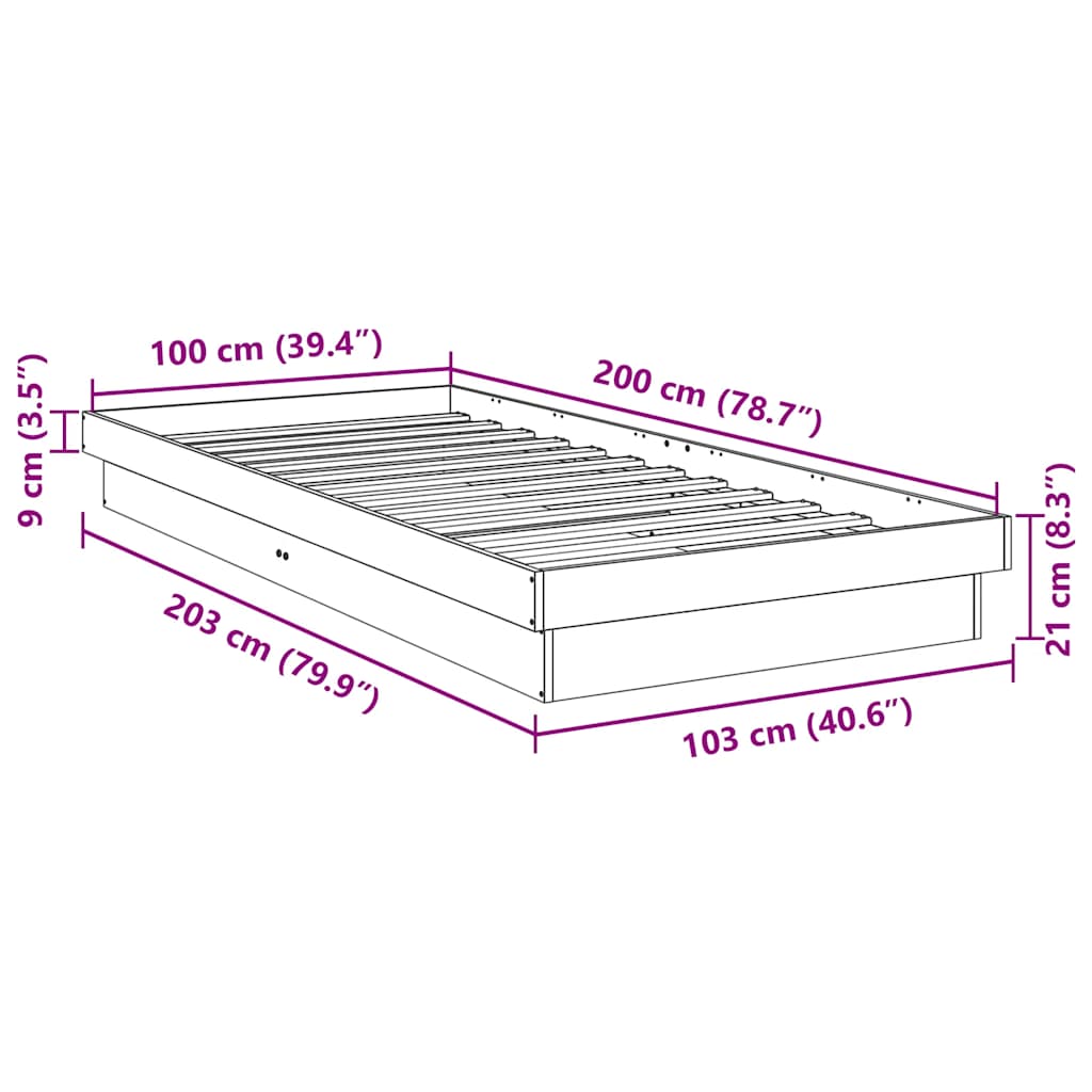 Solid wood bed without mattress 100x200 cm oak