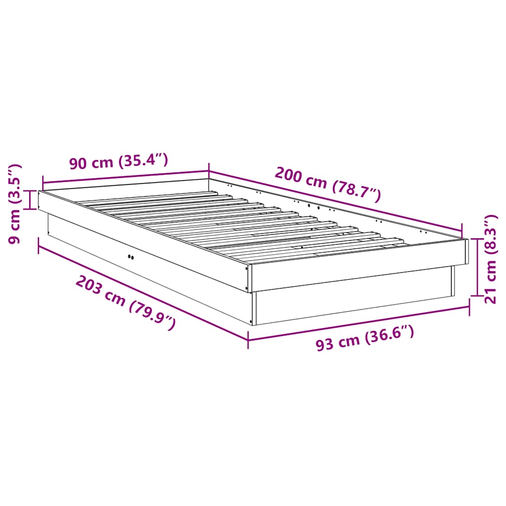 Solid wood bed without mattress 90x200 cm oak