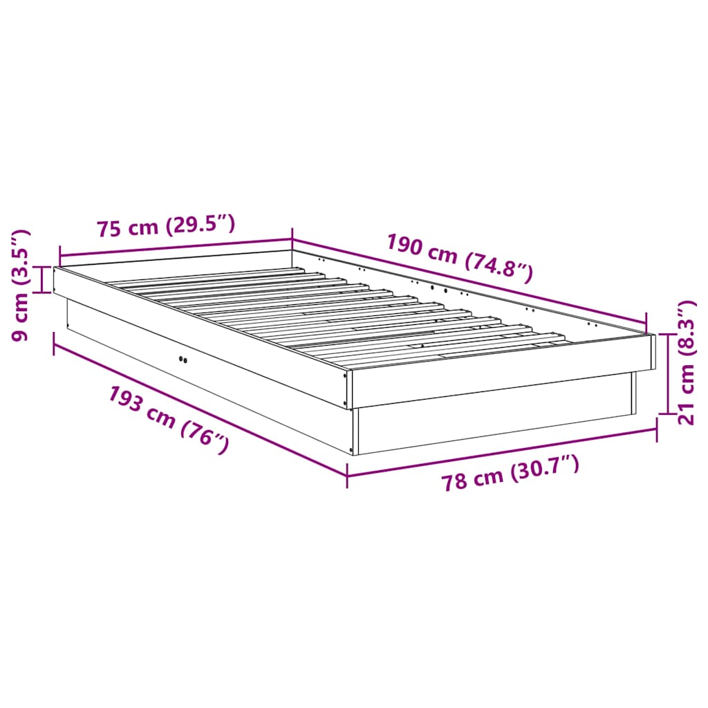 Massivholzbett ohne Matratze 75x190 cm Eichenholz