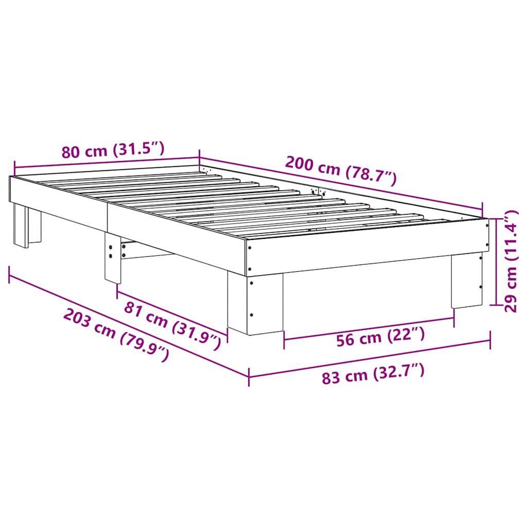 Massivholzbett ohne Matratze 80x200 cm Eichenholz