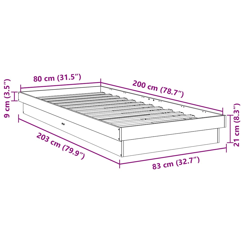 Solid wood bed without mattress 80x200 cm oak