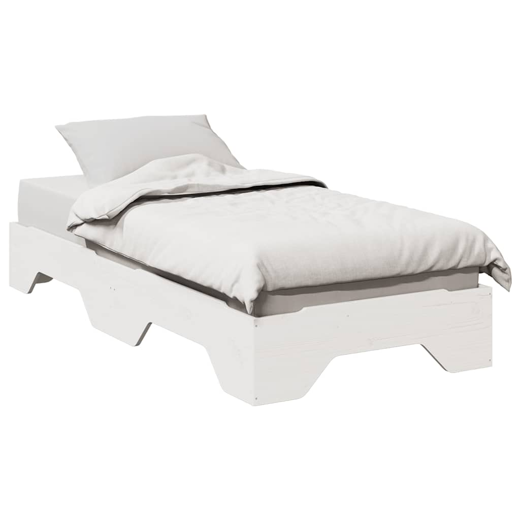 Solid wood bed without mattress Stackable White 100x200 cm