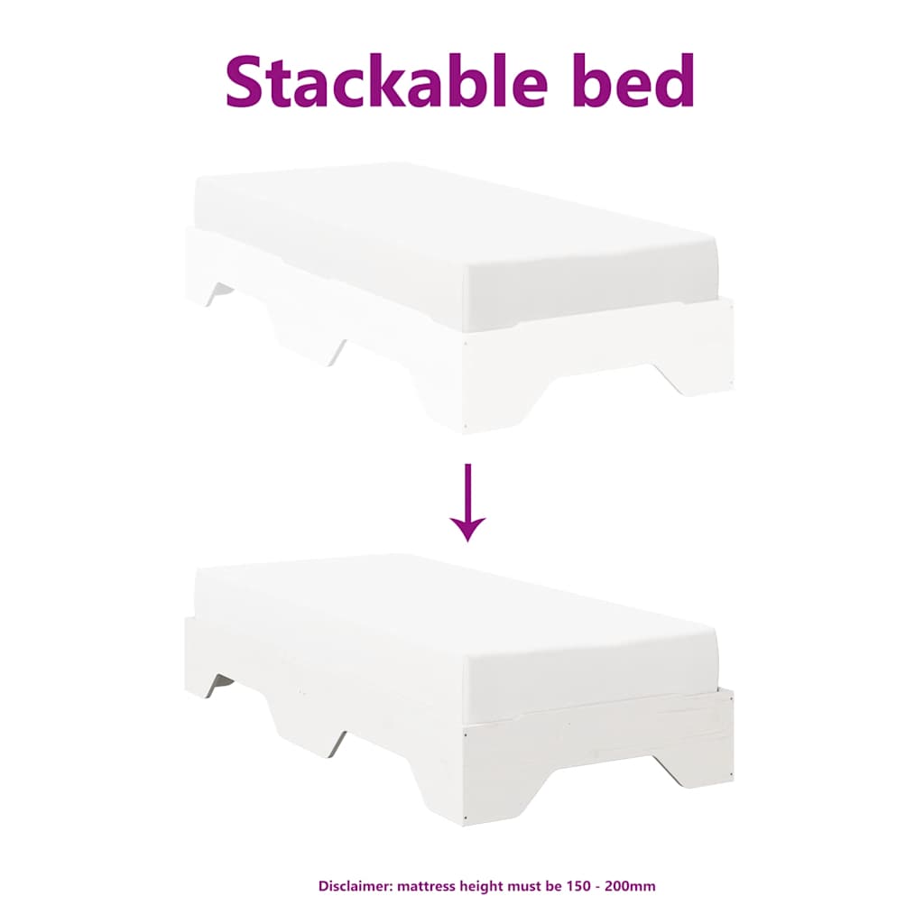 Solid wood bed without mattress Stackable White 100x200 cm