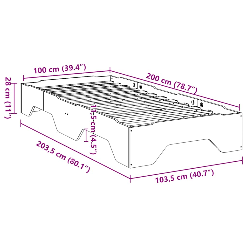 Solid wood bed without mattress Stackable White 100x200 cm