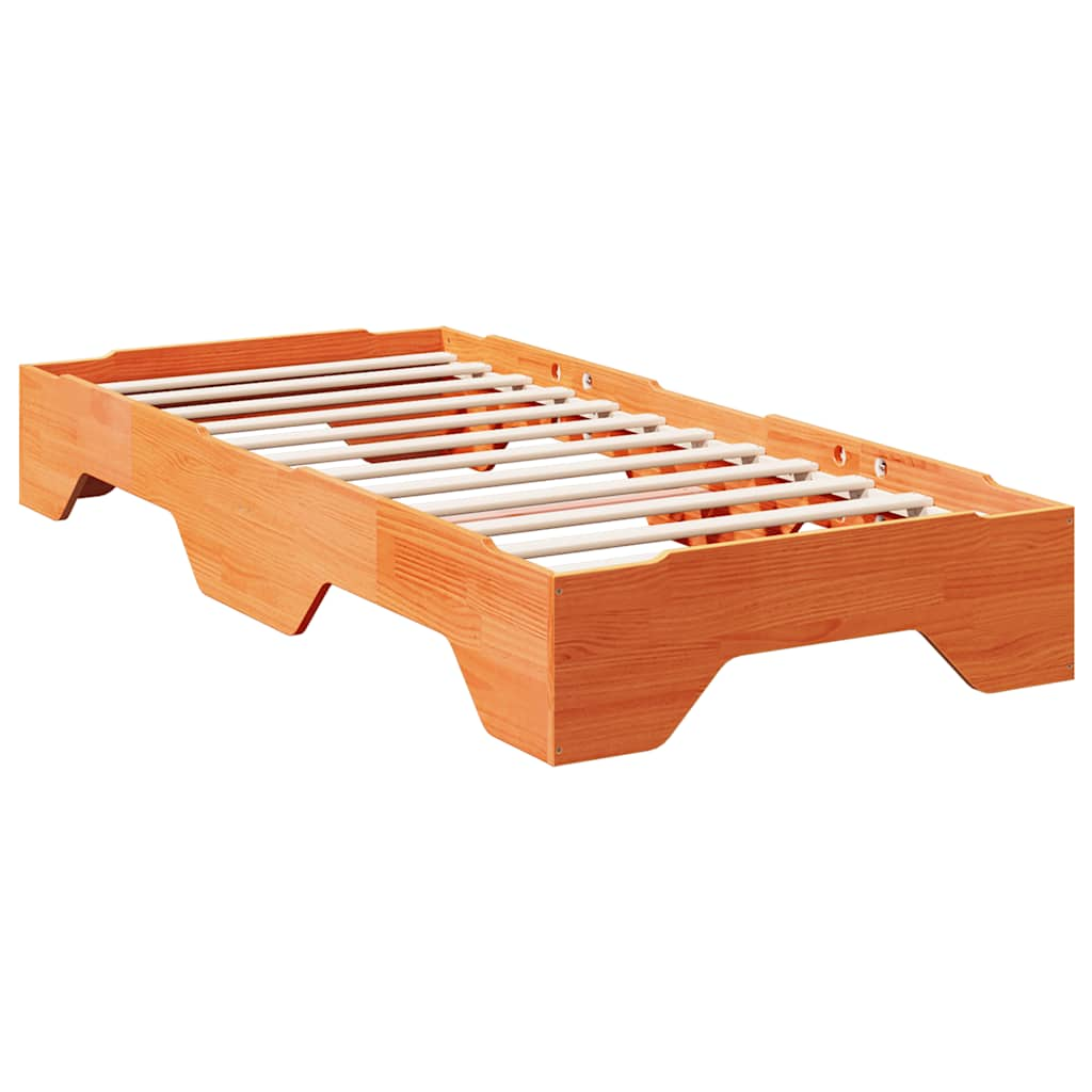 Solid wood bed without mattress Stackable Wax brown 100x200 cm