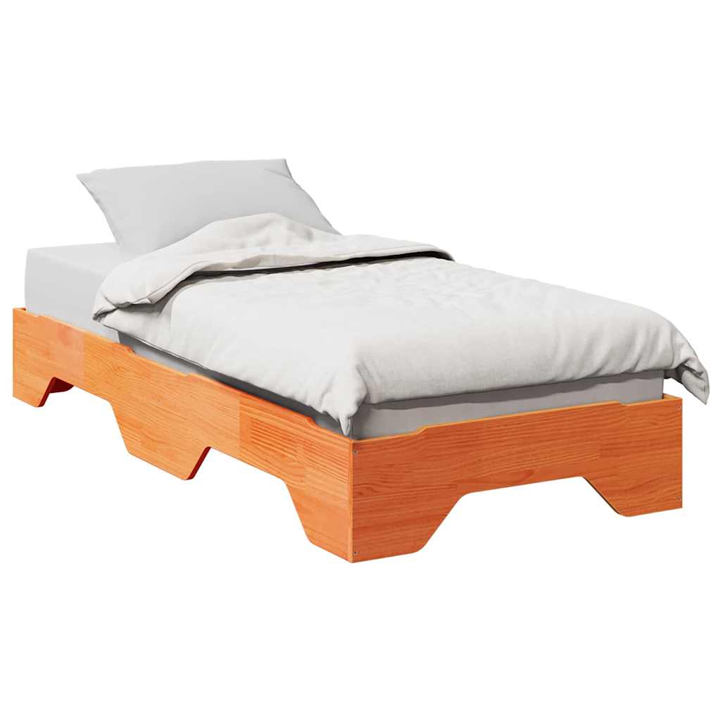 Solid wood bed without mattress Stackable Wax brown 100x200 cm