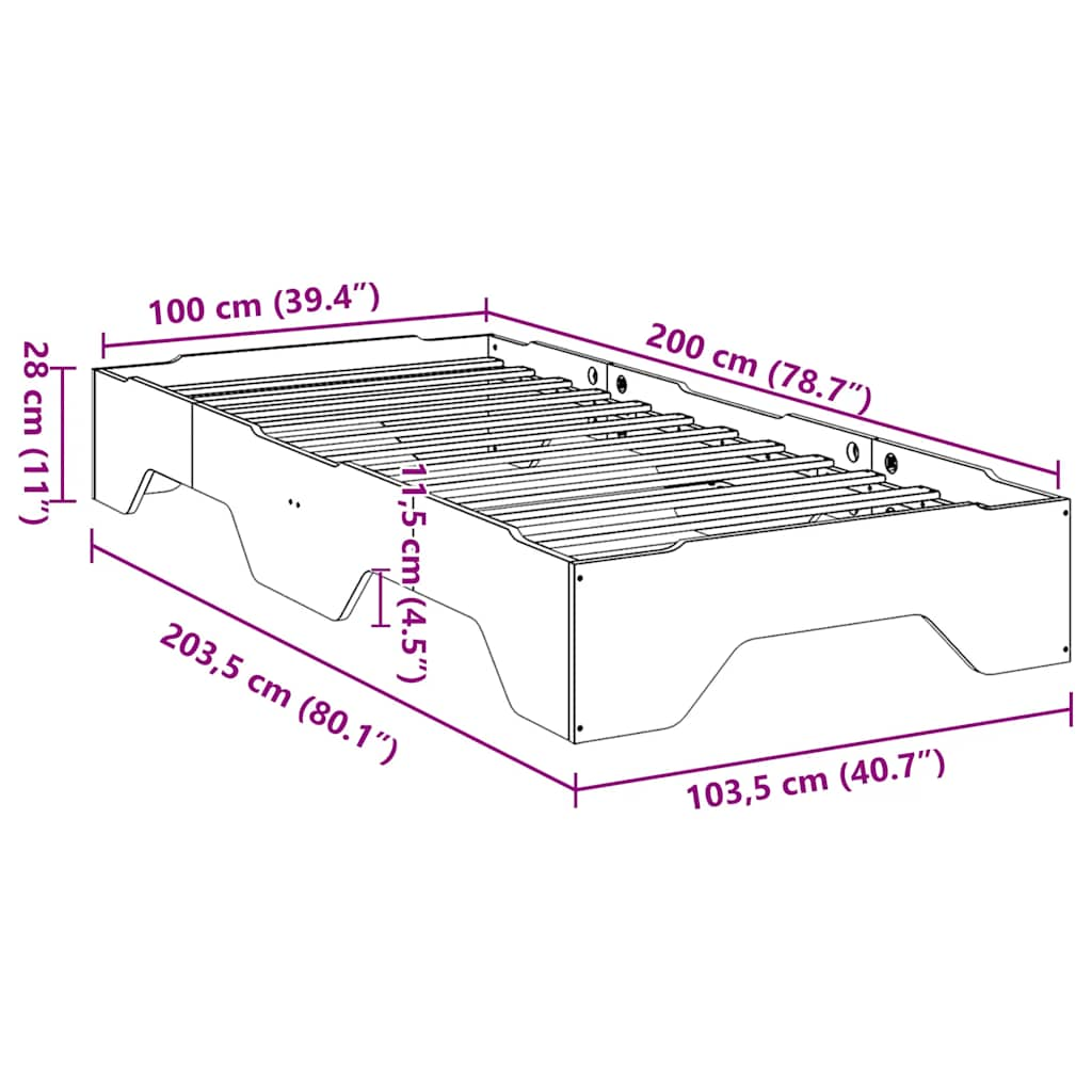 Solid wood bed without mattress Stackable Wax brown 100x200 cm