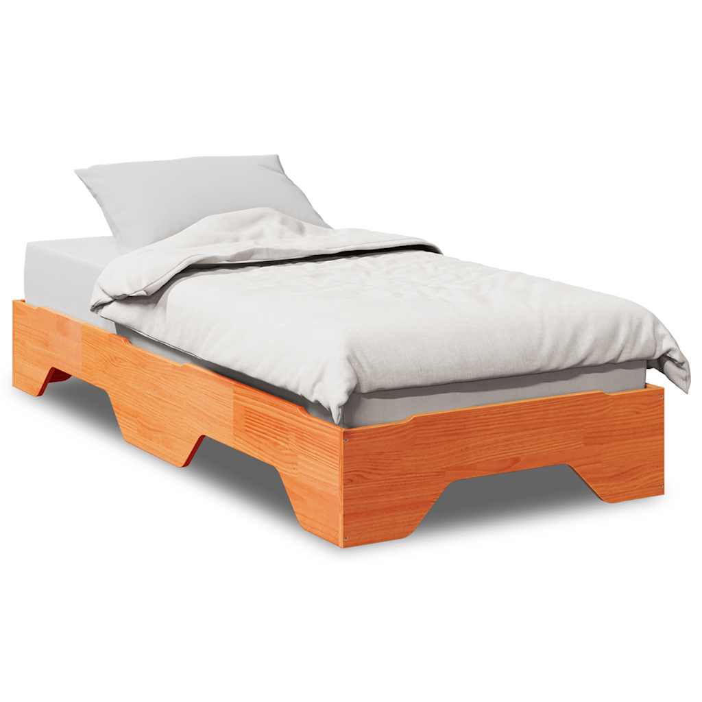 Solid wood bed without mattress Stackable Wax brown 100x200 cm