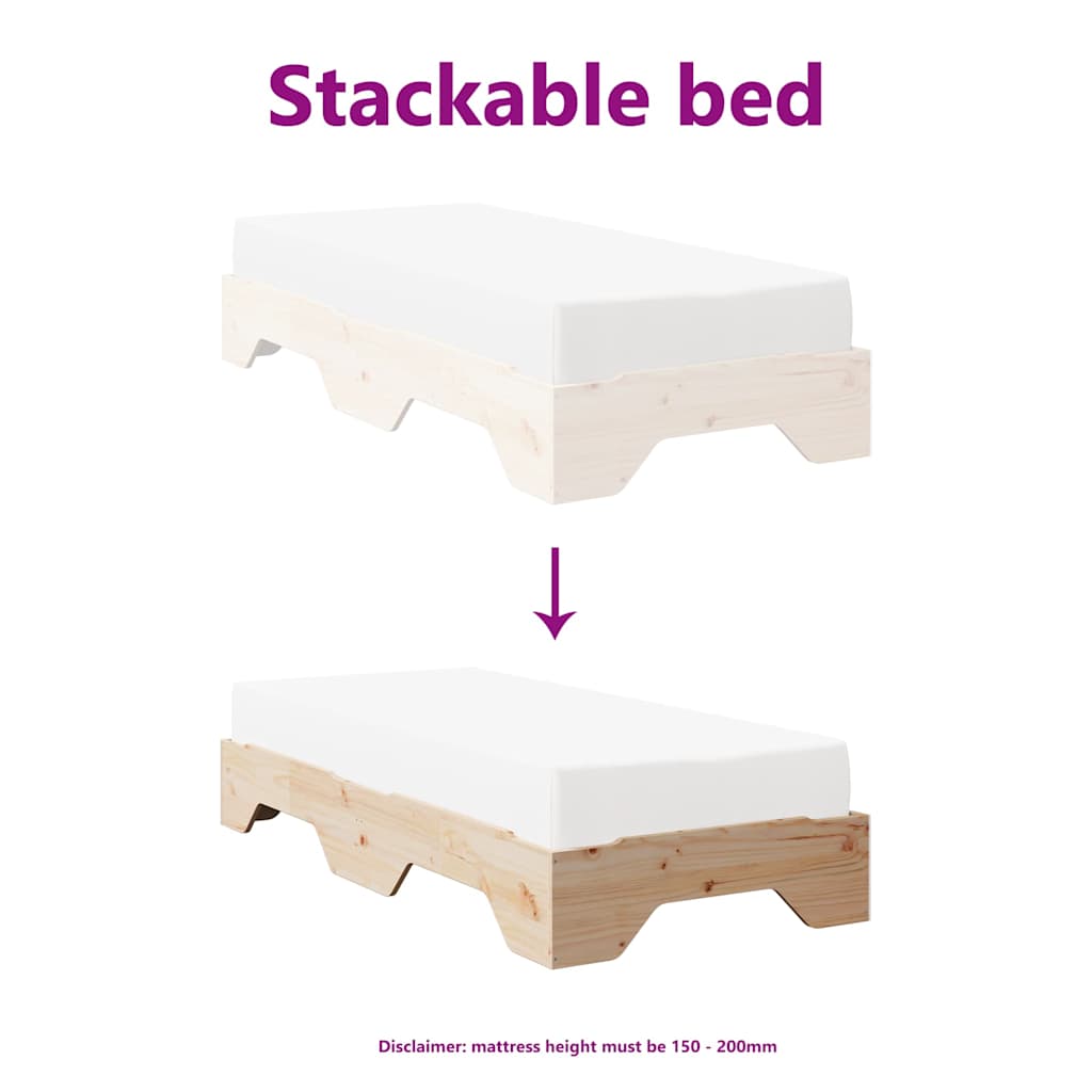 Solid wood bed without mattress Stackable 90x200 cm