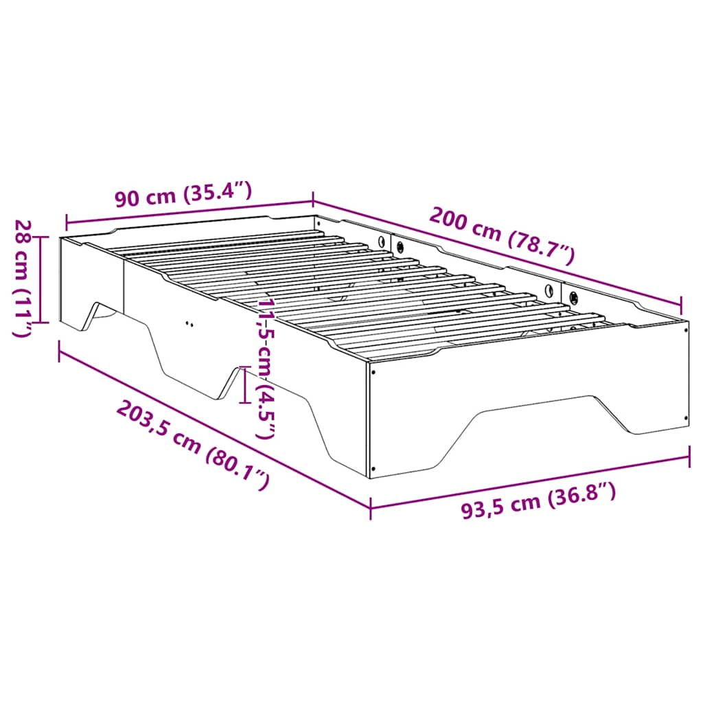 Solid wood bed without mattress Stackable 90x200 cm