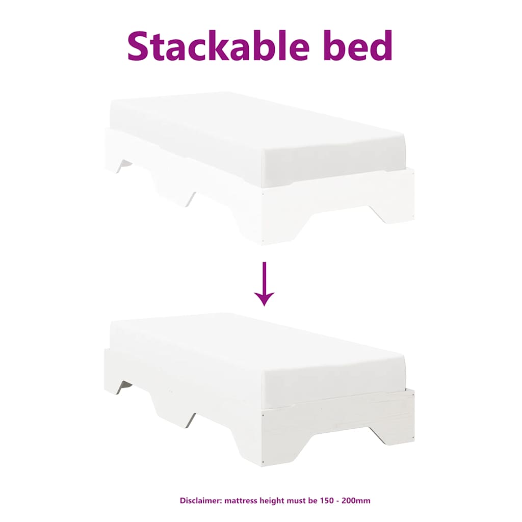 Solid wood bed without mattress Stackable White 90x200 cm