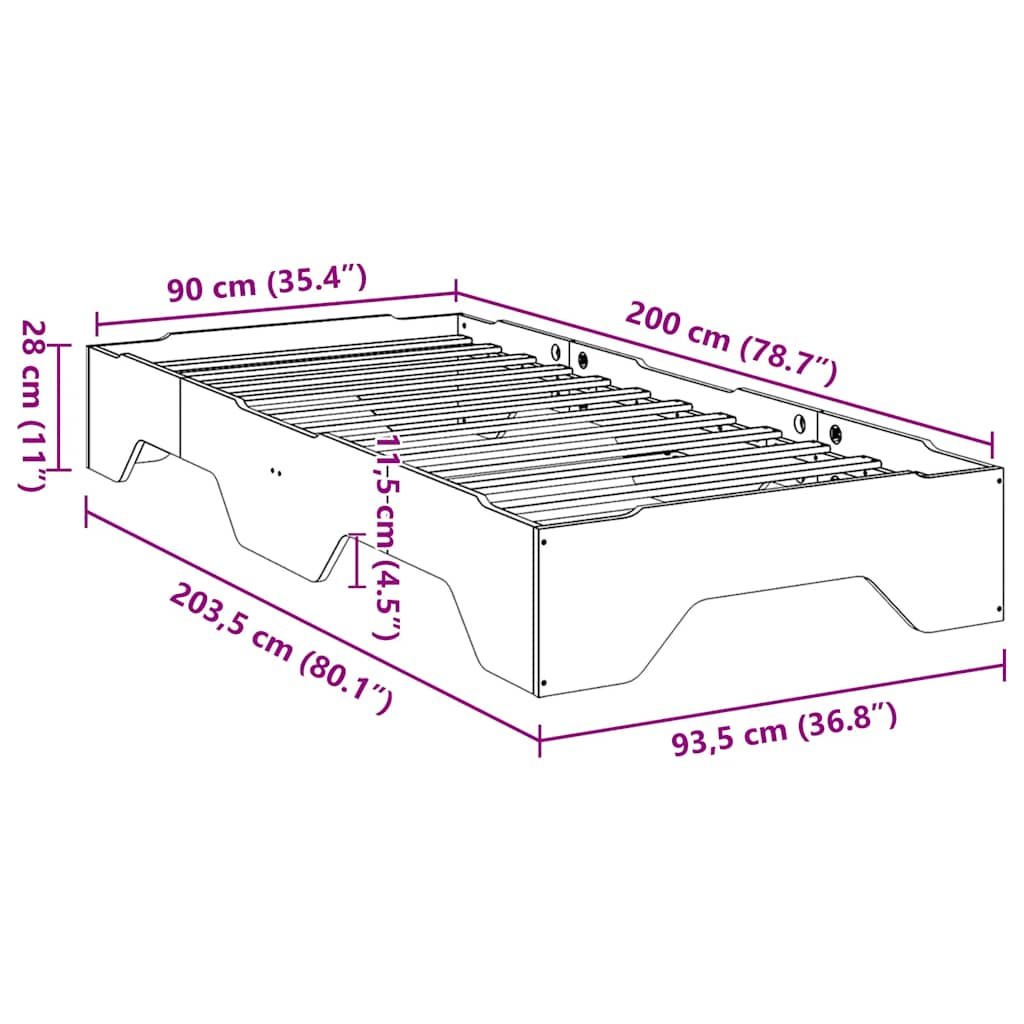 Solid wood bed without mattress Stackable White 90x200 cm